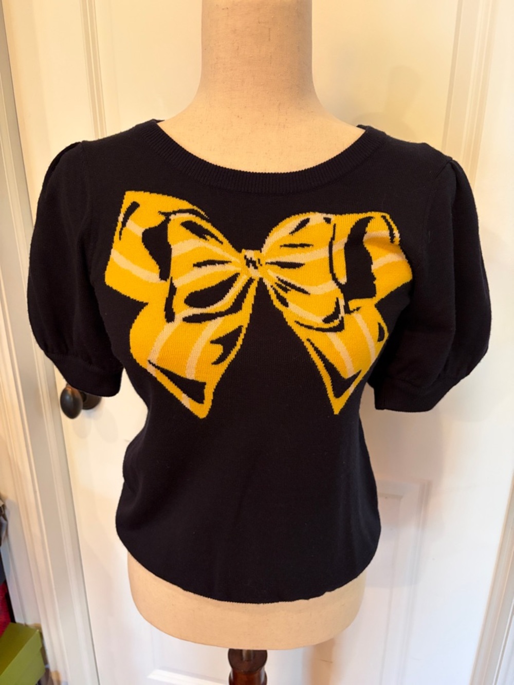 kate spade Black Short-Sleeve Top with Yellow Bow Graphic